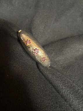 Vintage Coro Rare Gold Tone with purple flower Clamper Cuff Bangle Bracelet